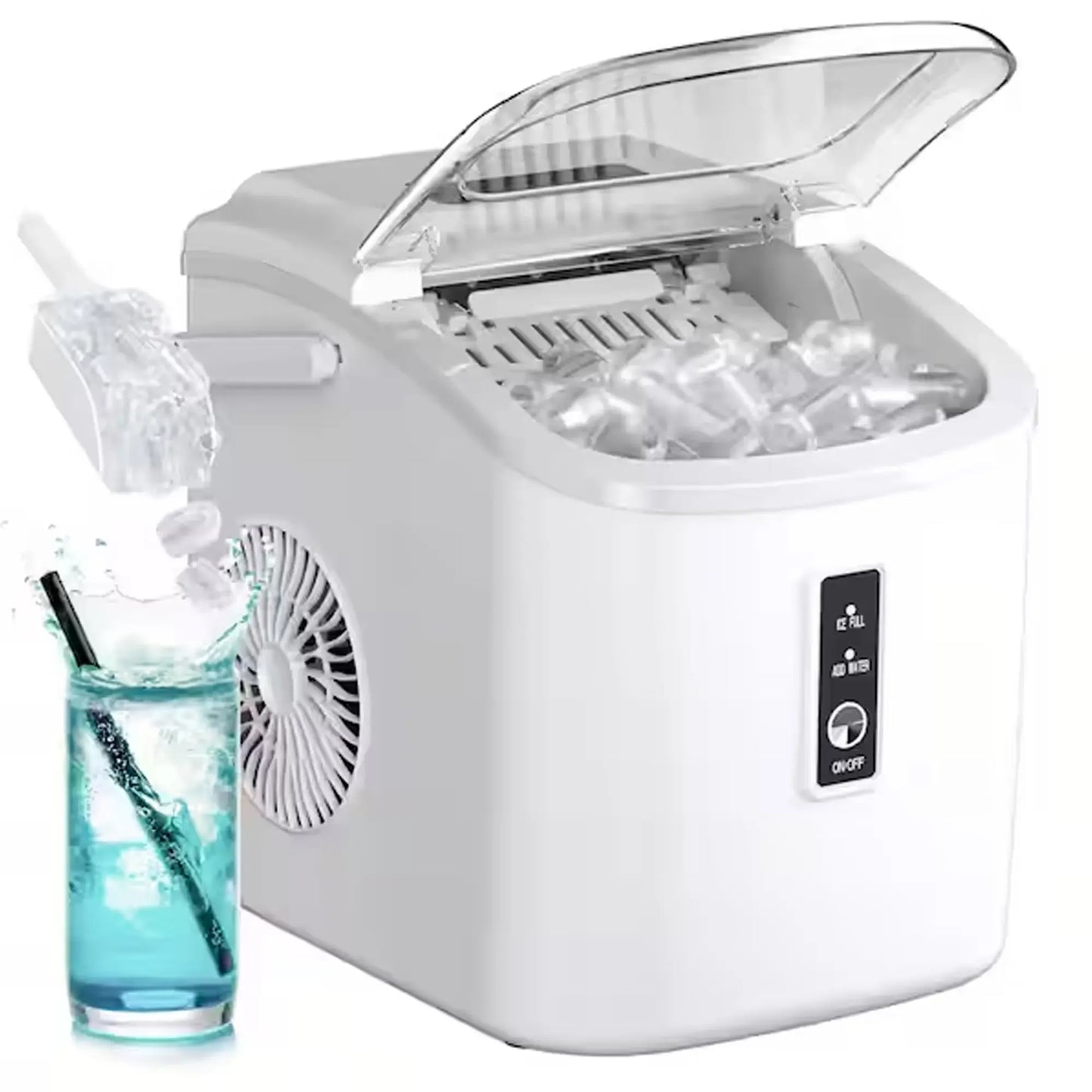 Countertop Portable Ice Maker with Handle, 26lbs Ice Per Day, 9 Cubes Ready in 6 Minutes, Auto-Cleaning Ice Machine with Basket and Scoop for Home, Kitchen, Camping & RV
