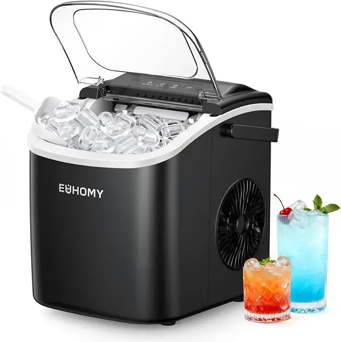 Countertop Portable Ice Maker with Handle, 26lbs Ice Per Day, 9 Cubes Ready in 6 Minutes, Auto-Cleaning Ice Machine with Basket and Scoop for Home, Kitchen, Camping & RV