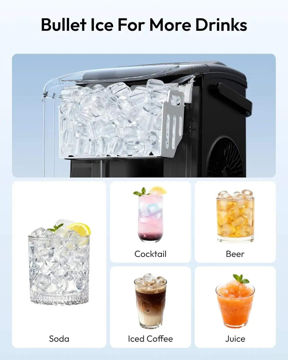 Countertop Portable Ice Maker with Handle, 26lbs Ice Per Day, 9 Cubes Ready in 6 Minutes, Auto-Cleaning Ice Machine with Basket and Scoop for Home, Kitchen, Camping & RV