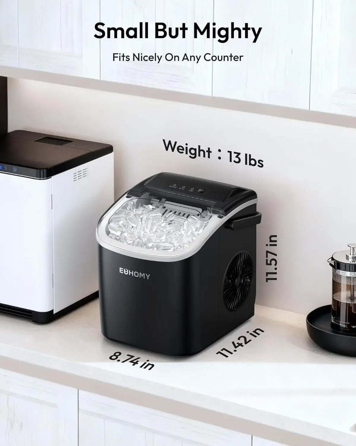 Countertop Portable Ice Maker with Handle, 26lbs Ice Per Day, 9 Cubes Ready in 6 Minutes, Auto-Cleaning Ice Machine with Basket and Scoop for Home, Kitchen, Camping & RV