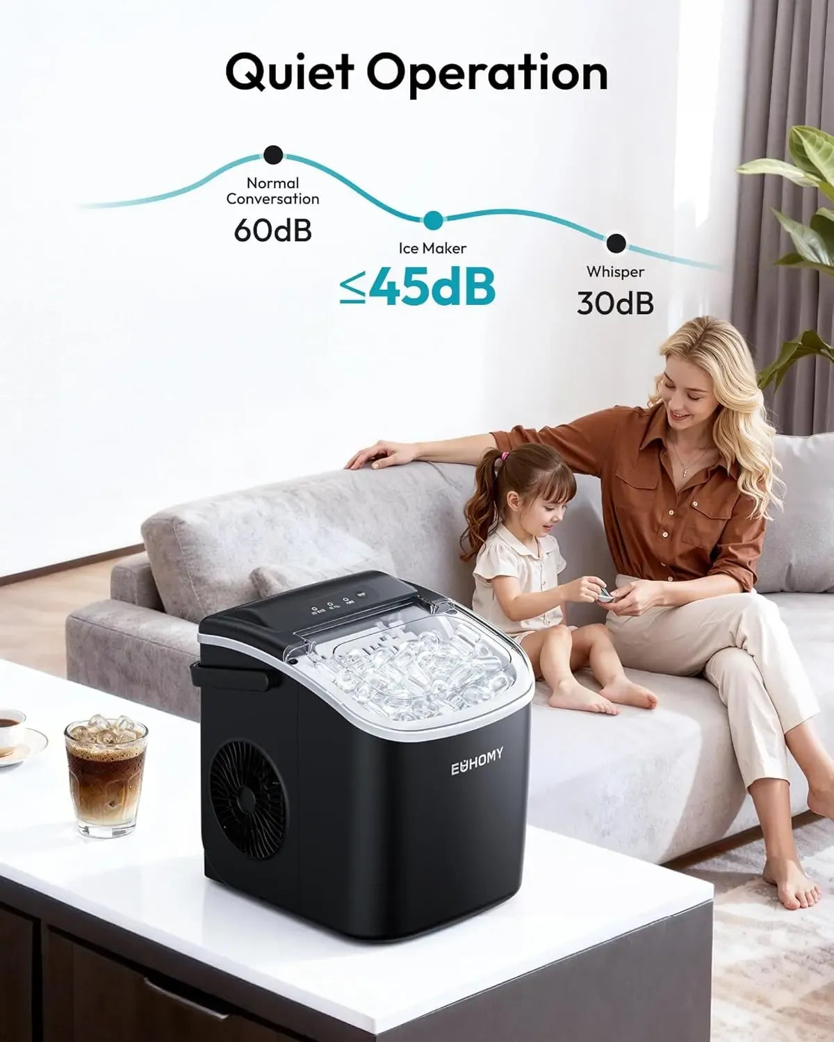 Countertop Portable Ice Maker with Handle, 26lbs Ice Per Day, 9 Cubes Ready in 6 Minutes, Auto-Cleaning Ice Machine with Basket and Scoop for Home, Kitchen, Camping & RV