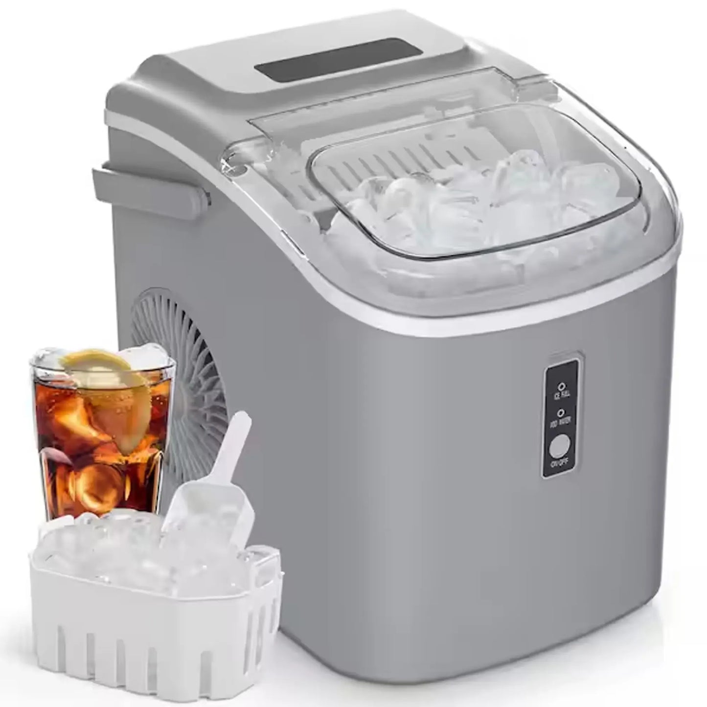 Countertop Portable Ice Maker with Handle, 26lbs Ice Per Day, 9 Cubes Ready in 6 Minutes, Auto-Cleaning Ice Machine with Basket and Scoop for Home, Kitchen, Camping & RV