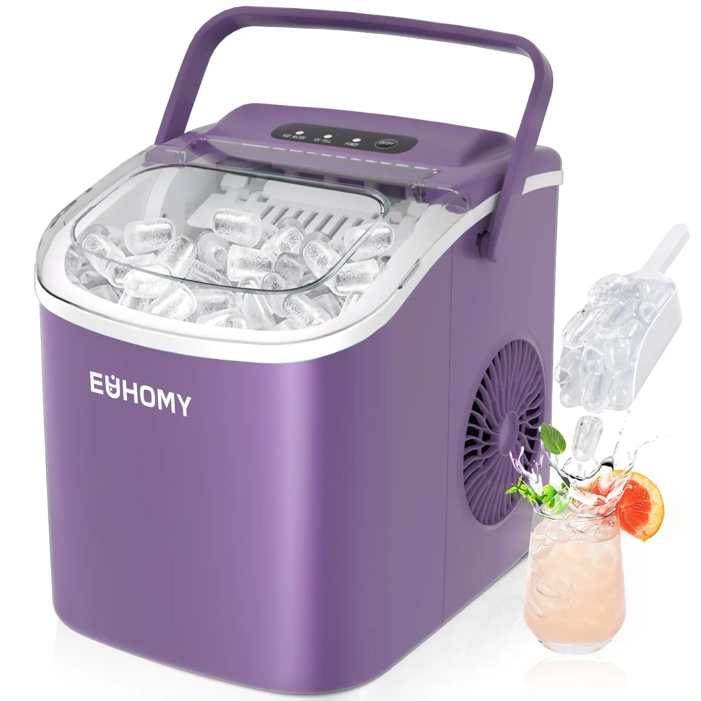 Countertop Portable Ice Maker with Handle, 26lbs Ice Per Day, 9 Cubes Ready in 6 Minutes, Auto-Cleaning Ice Machine with Basket and Scoop for Home, Kitchen, Camping & RV