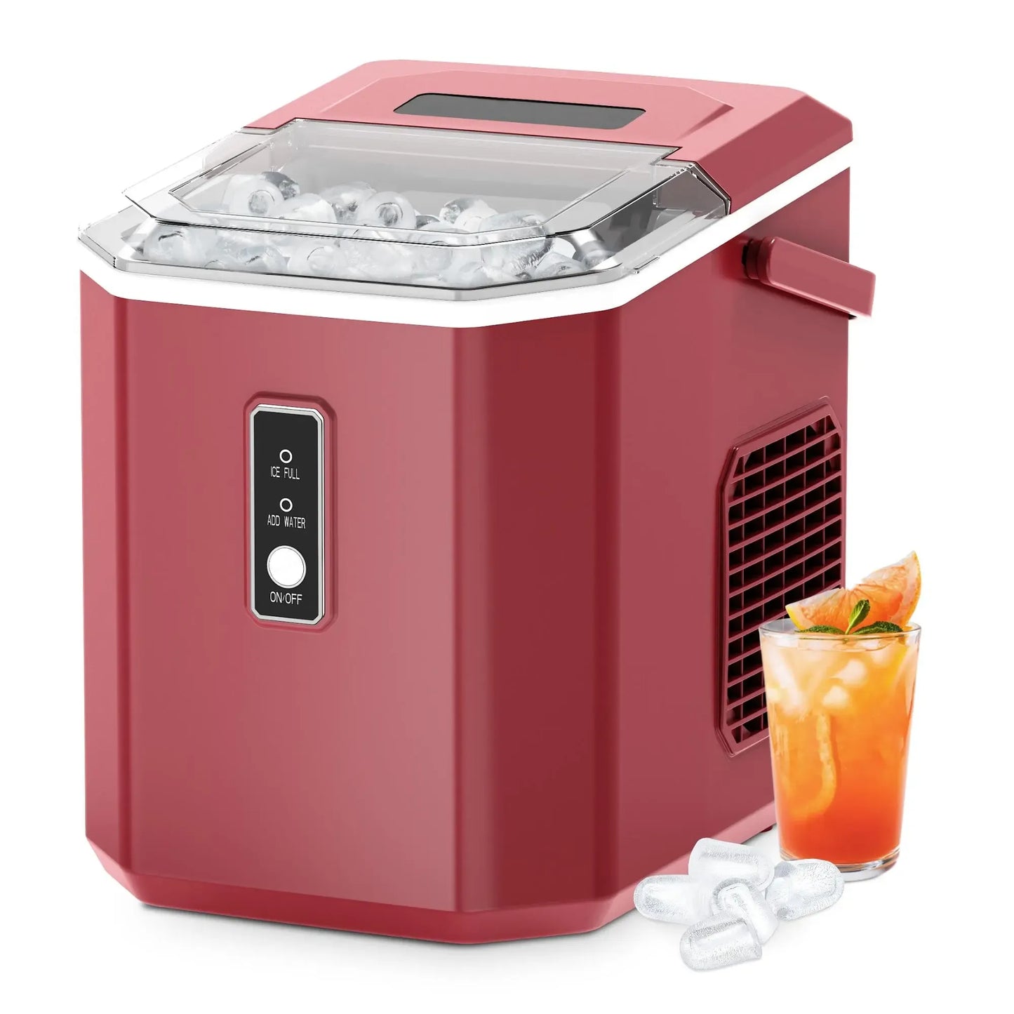 Countertop Portable Ice Maker with Handle, 26lbs Ice Per Day, 9 Cubes Ready in 6 Minutes, Auto-Cleaning Ice Machine with Basket and Scoop for Home, Kitchen, Camping & RV
