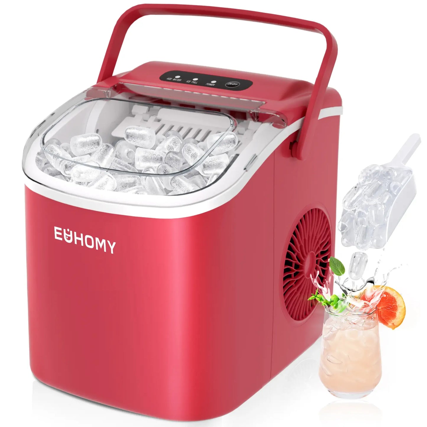 Countertop Portable Ice Maker with Handle, 26lbs Ice Per Day, 9 Cubes Ready in 6 Minutes, Auto-Cleaning Ice Machine with Basket and Scoop for Home, Kitchen, Camping & RV