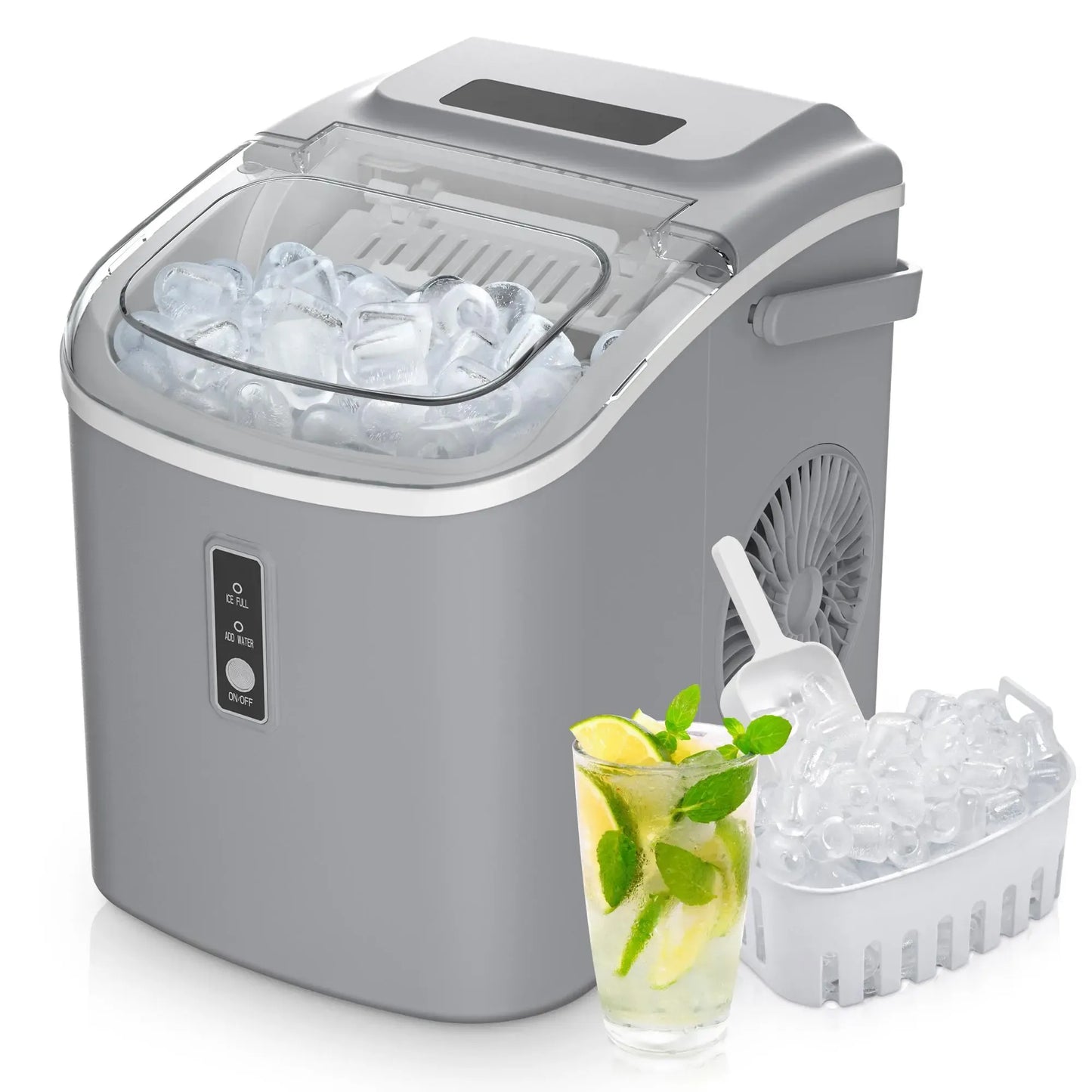 Countertop Portable Ice Maker with Handle, 26lbs Ice Per Day, 9 Cubes Ready in 6 Minutes, Auto-Cleaning Ice Machine with Basket and Scoop for Home, Kitchen, Camping & RV