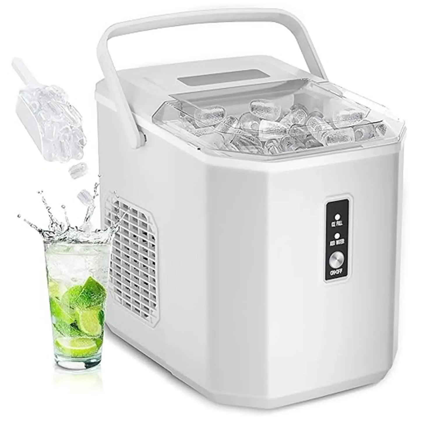 Countertop Portable Ice Maker with Handle, 26lbs Ice Per Day, 9 Cubes Ready in 6 Minutes, Auto-Cleaning Ice Machine with Basket and Scoop for Home, Kitchen, Camping & RV